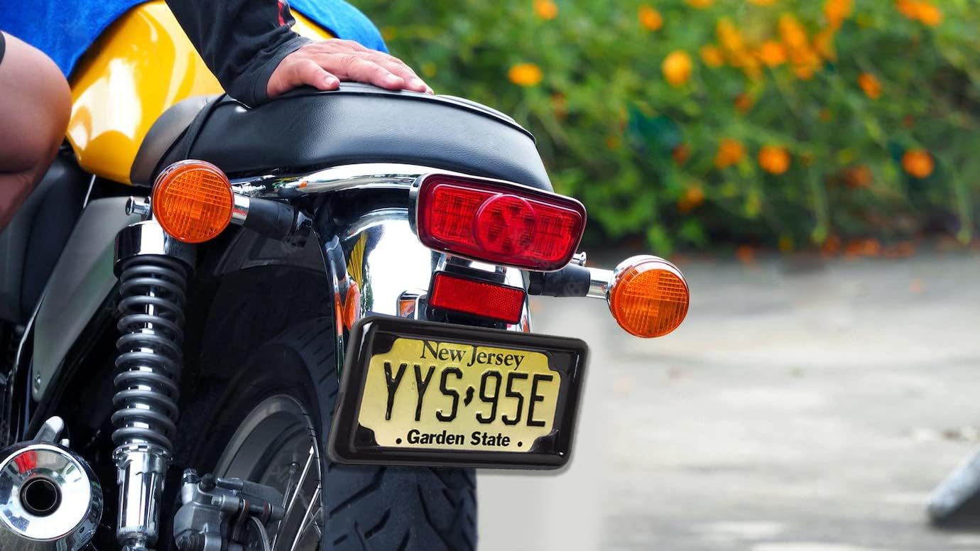 AUTOGEM Universal LED Motorcycle License Plate Frame 4 Function Running Brake Turn Signal Light Black