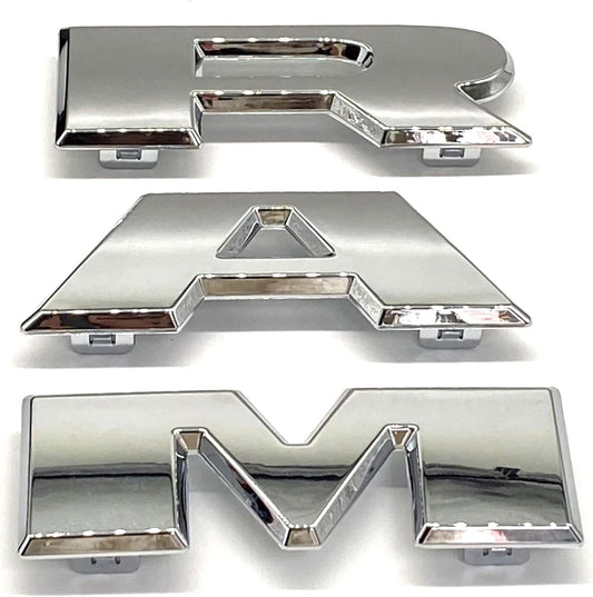AUTOGEM 2019–2025 RAM 2500 3500 4500 Chrome Grille Emblem – Front Center Letter Badge Set