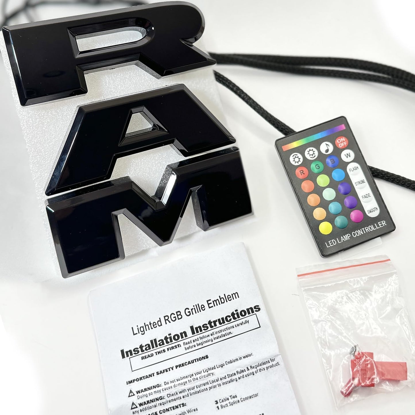 AUTOGEM 2019-2023 RAM 1500 RGB LED Lighted Grille Emblem - Black Finish