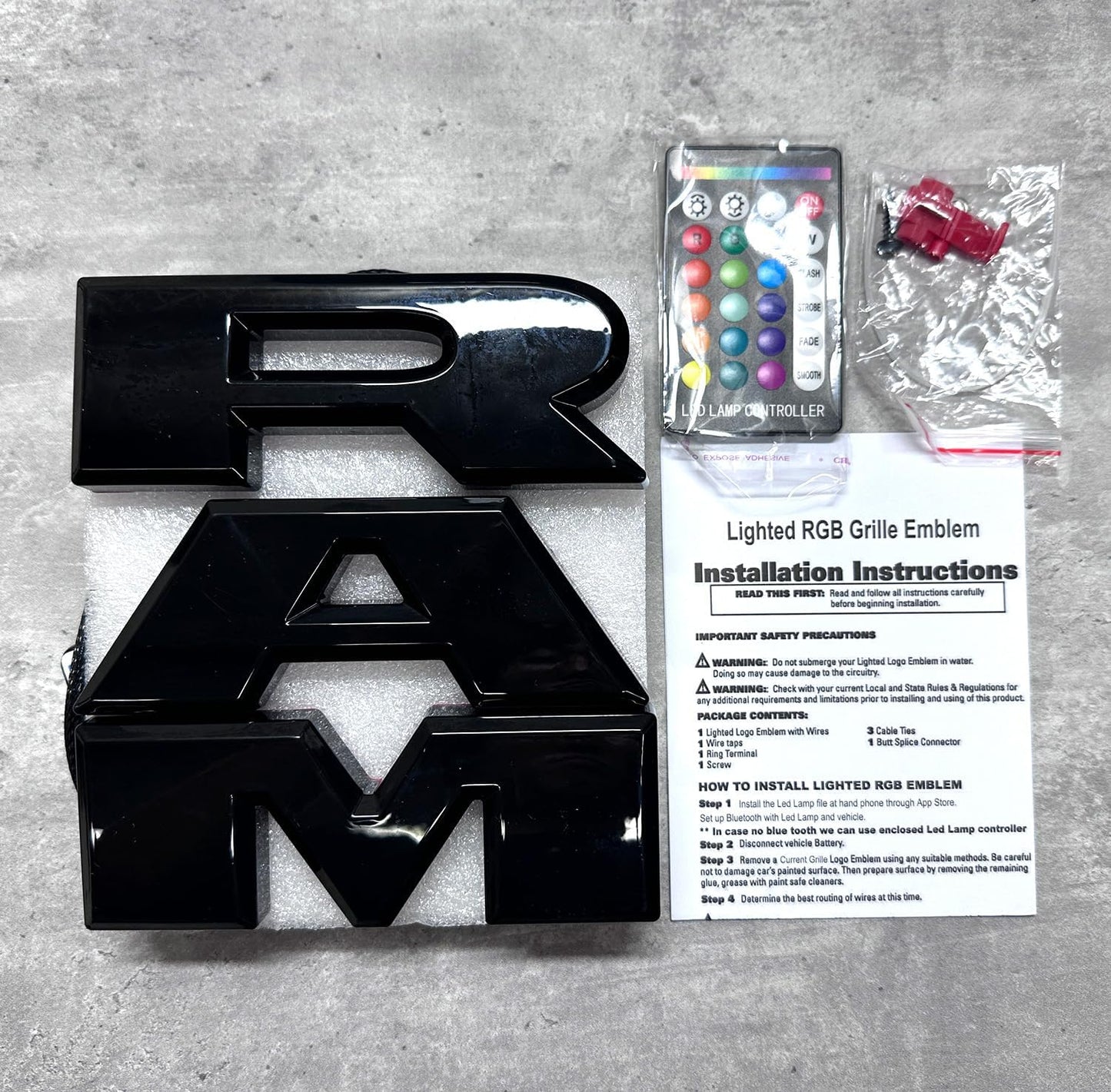 AUTOGEM 2019-2025 RAM 2500 3500 4500 RGB LED Lighted Grille Emblem Black Front Badge