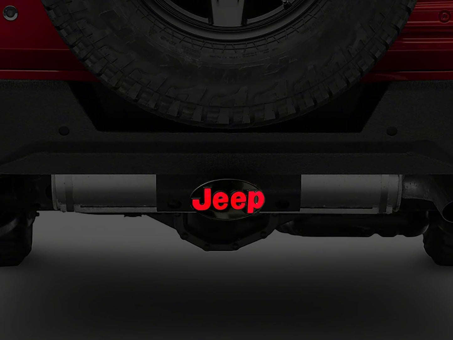 AUTOGEM Jeep Officially Licensed LED Lighted Hitch Cover – Red LED Logo – Black Finish – Fits 2" Receiver