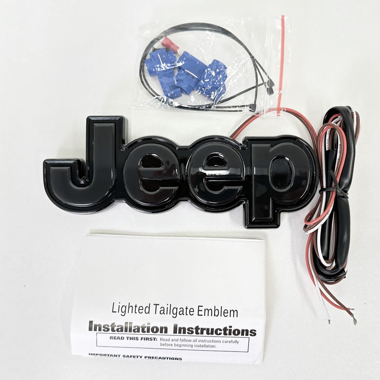 AUTOGEM 2014-2018 Jeep Tailgate LED Letter Emblem Black Finish Red LED