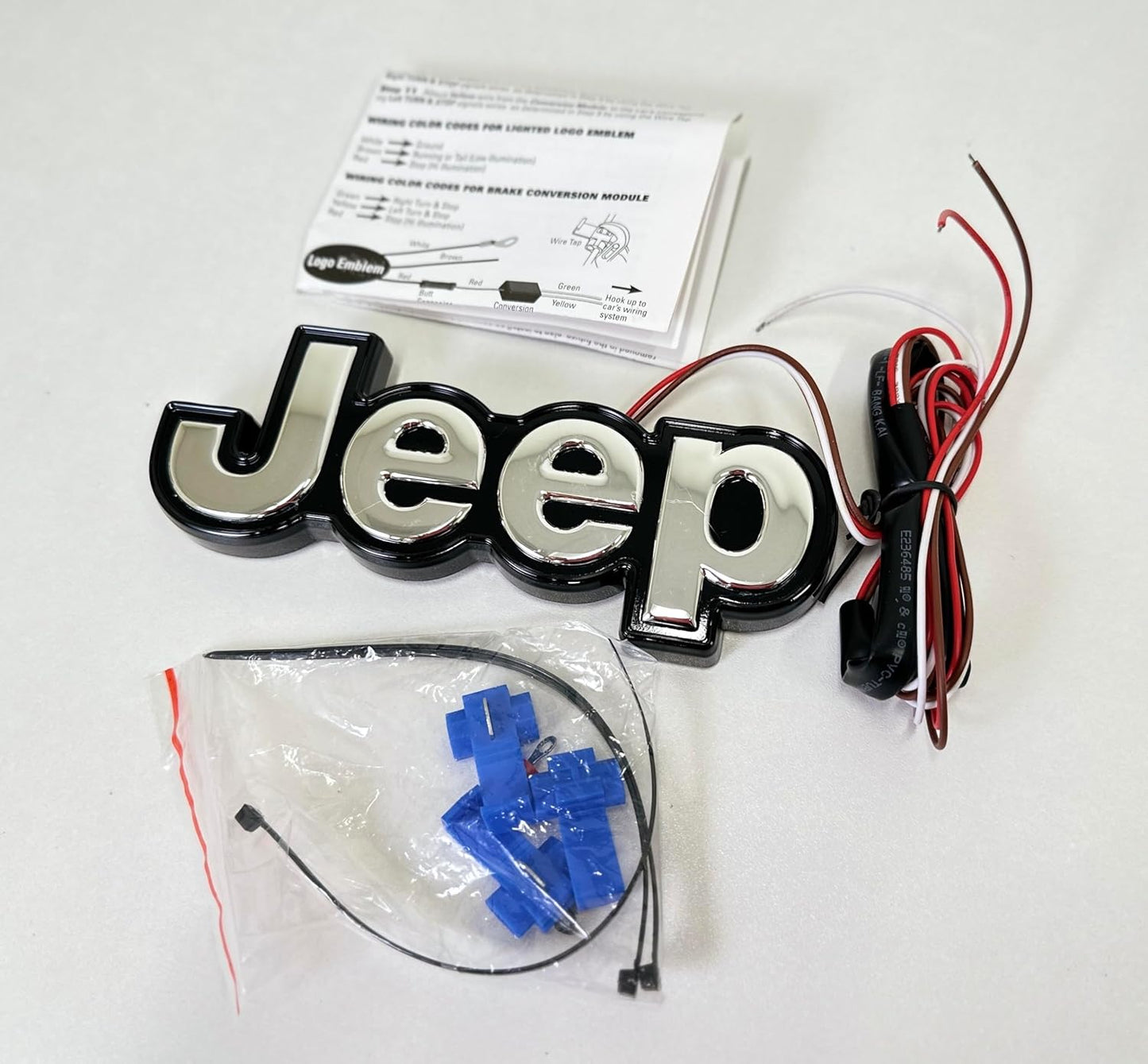 AUTOGEM 2014-2018 Jeep Cherokee Lighted Tailgate Emblem Black Chrome LED Rear Badge