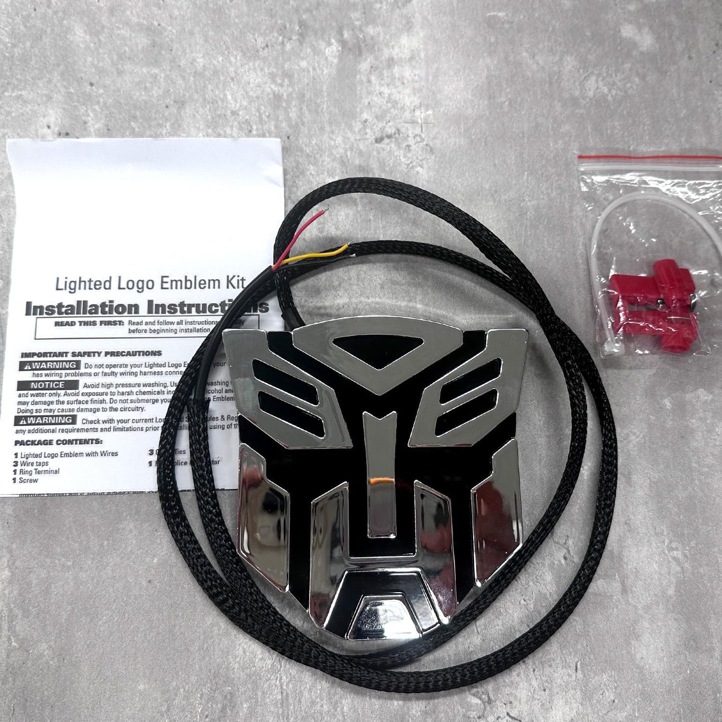 AUTOGEM Auto Robot Lighted Tailgate Emblem 5 Inch Chrome Red LED Rear Badge
