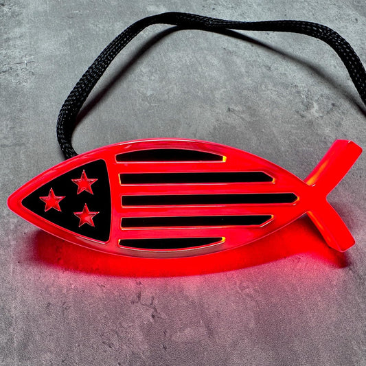 AUTOGEM LED Cross Fish Tailgate Emblem with USA Flag - Chrome Finish