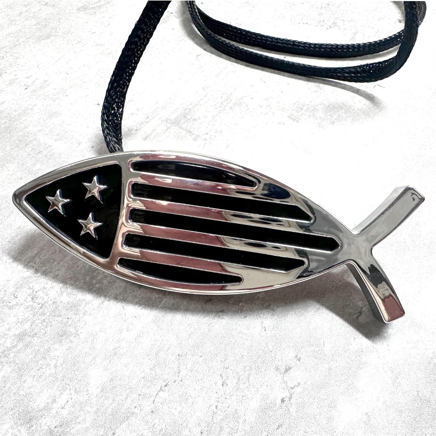 AUTOGEM LED Cross Fish Tailgate Emblem with USA Flag - Chrome Finish