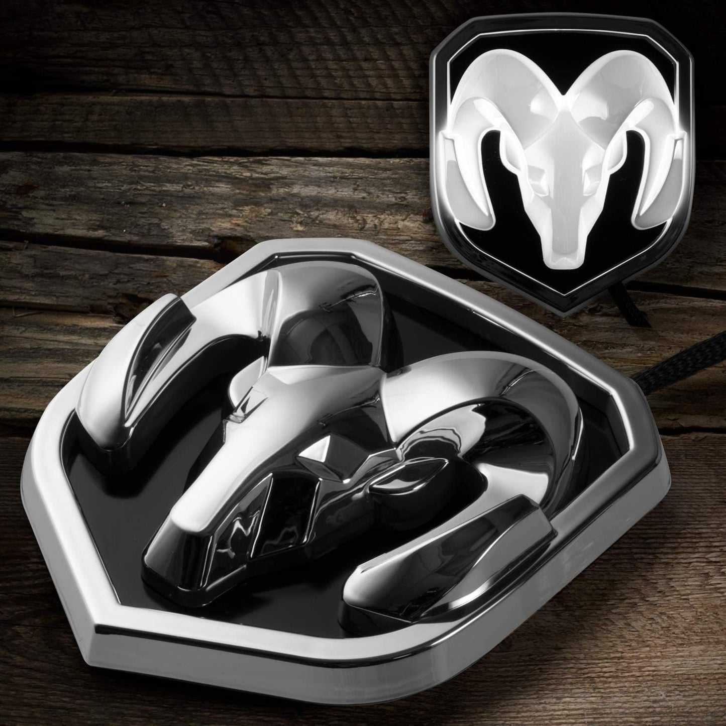 AUTOGEM 2009-2018 RAM Lighted Grille Emblem - Chrome/Black LED