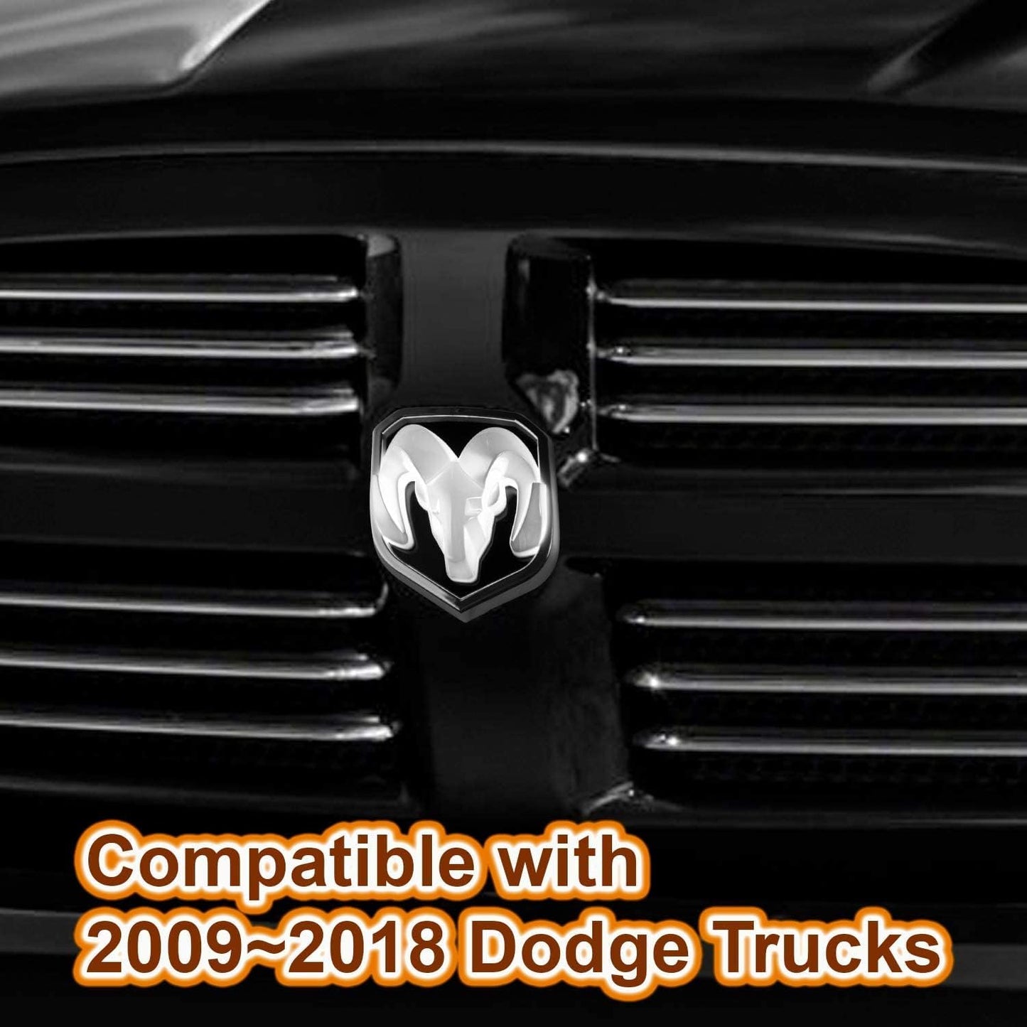 AUTOGEM 2009–2018 RAM 1500 LED Lighted Front Grille Emblem – Black Finish White LED Badge