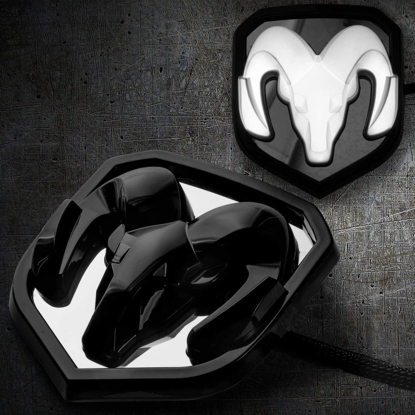 AUTOGEM 2013–2018 RAM 1500 2500 3500 LED Lighted Front Grille Emblem – White LED Black Chrome Finish