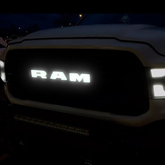 AUTOGEM 2019–2023 RAM 1500 LED Lighted Grille Emblem – Black Finish Illuminated Front Badge