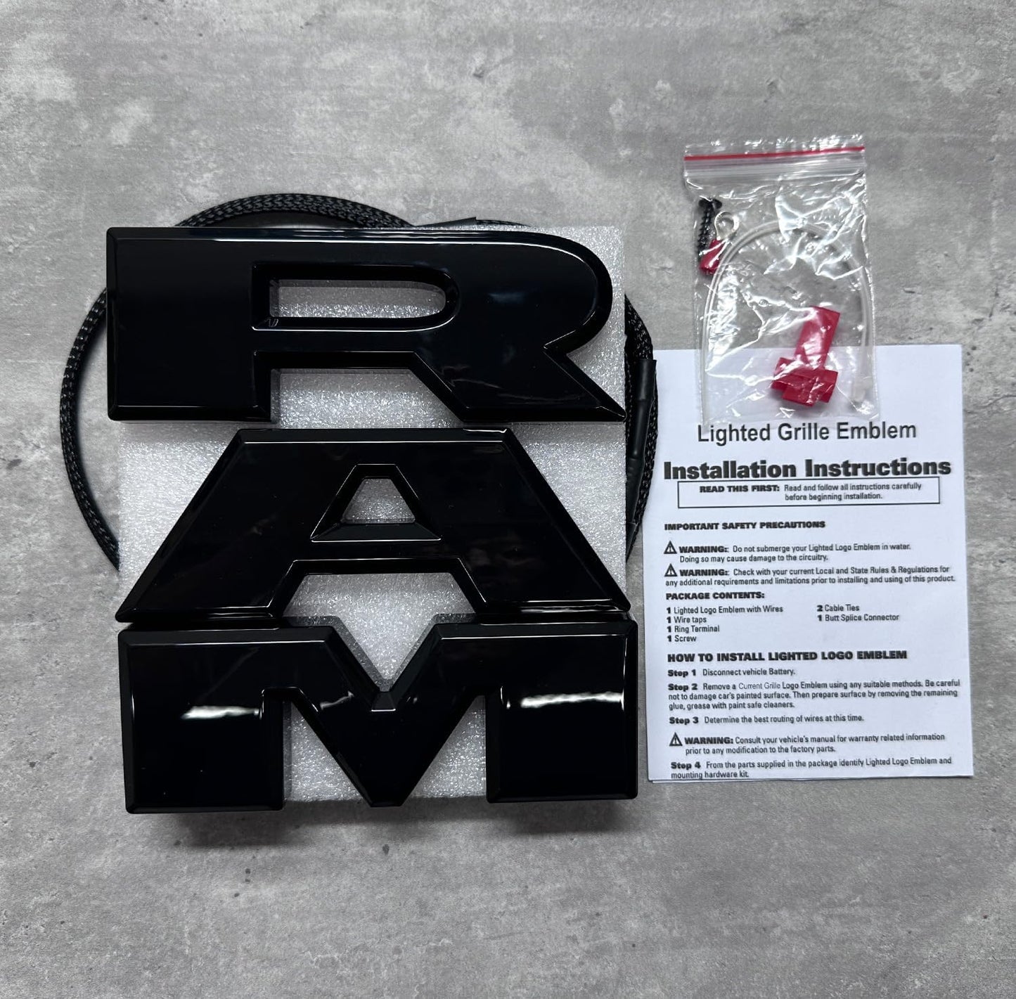 AUTOGEM 2019–2025 RAM 2500 3500 4500 Lighted Grille Emblem – Black LED Front Badge