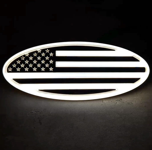 AUTOGEM 9" LED Lighted Oval American Flag Emblem Chrome Finish for Ford F150, F250, F350 (9-Inch)