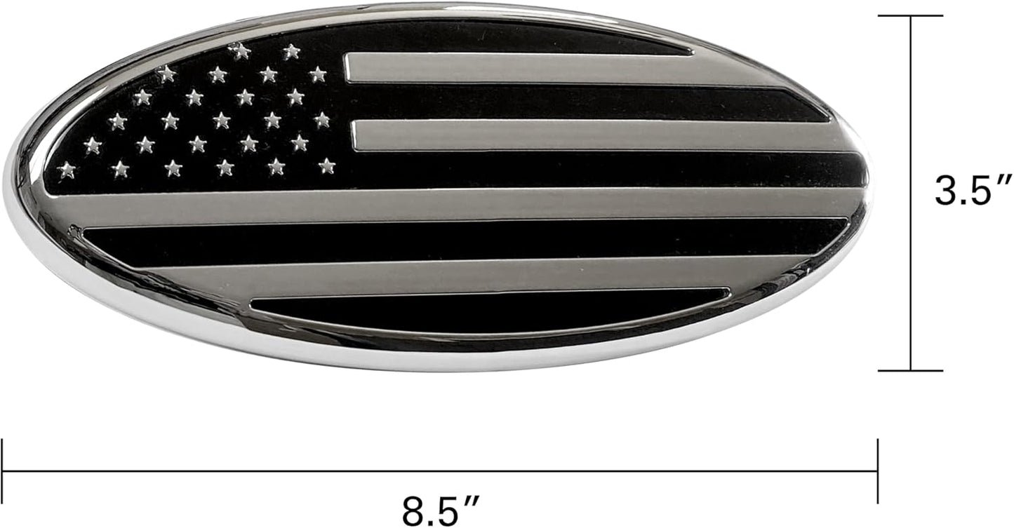 AUTOGEM 9" LED Lighted Oval American Flag Emblem Chrome Finish for Ford F150, F250, F350 (9-Inch)
