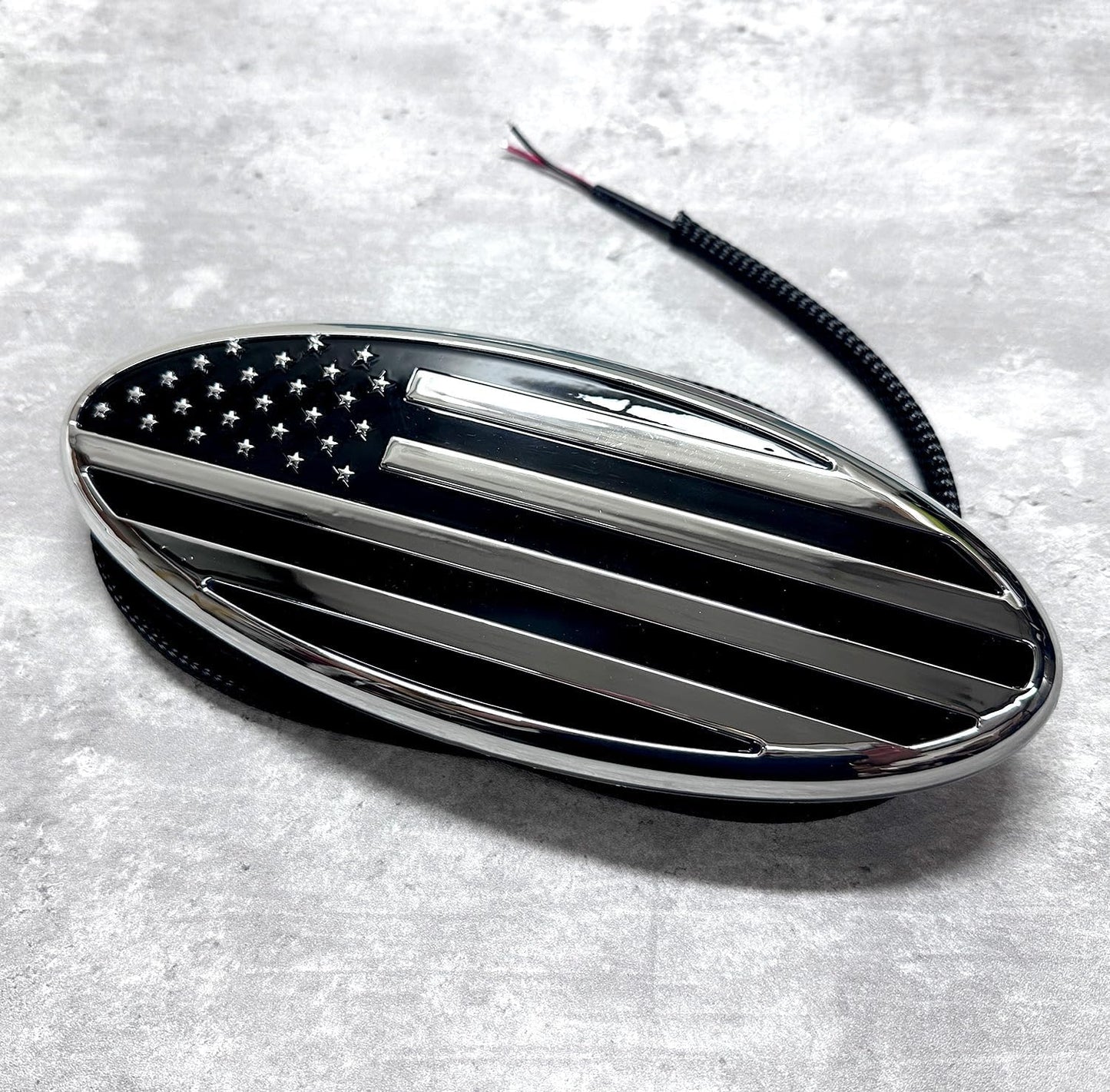 AUTOGEM 9" LED Lighted Oval American Flag Emblem Chrome Finish for Ford F150, F250, F350 (9-Inch)