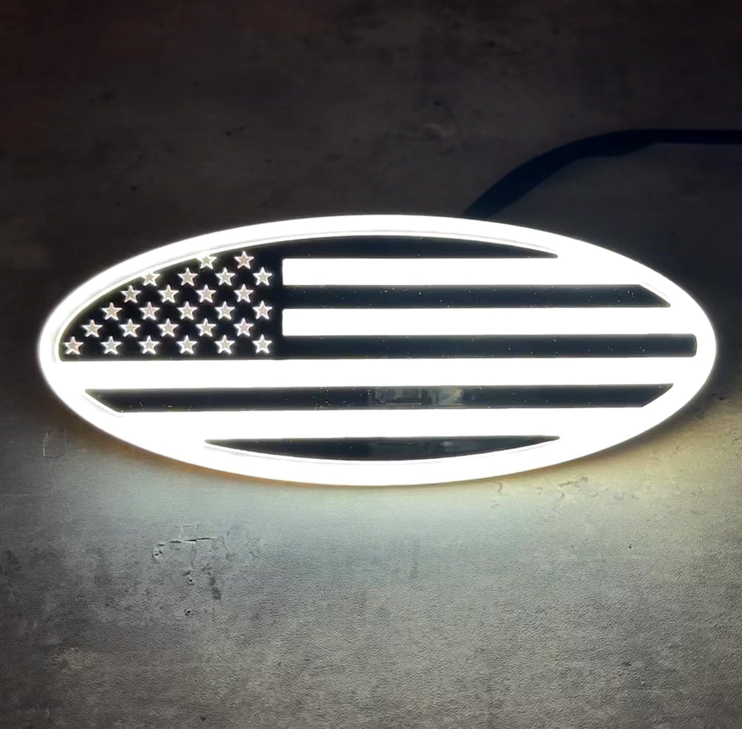 AUTOGEM 9" LED Lighted Oval American Flag Emblem Chrome Finish for Ford F150, F250, F350 (9-Inch)
