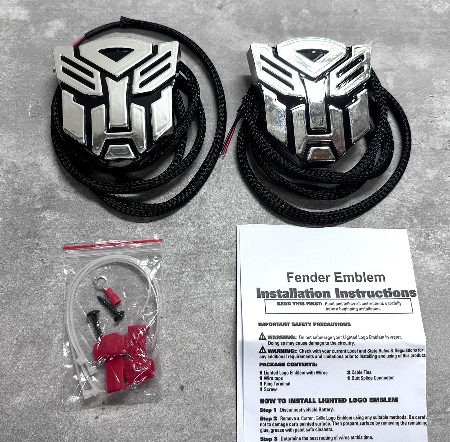 AUTOGEM Transforming Auto Bot Fender Emblem 3 Inch Chrome Finish Pair