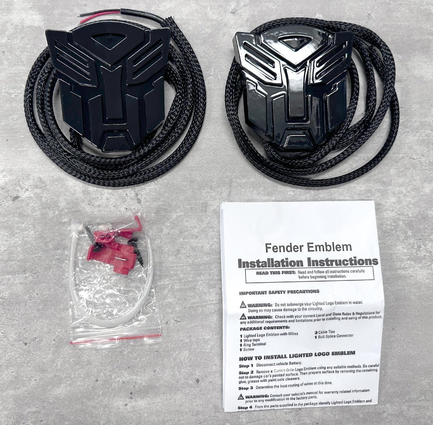 AUTOGEM Transforming Auto Bot Fender Emblem 3 Inch Black Lighted Pair