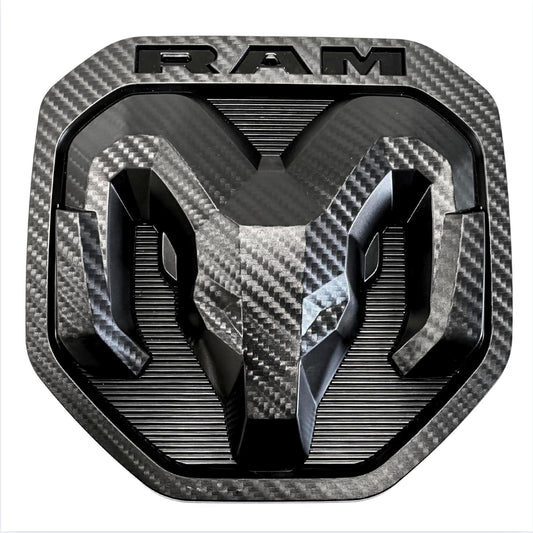 AUTOGEM 2019–2025 RAM 1500 Tailgate Emblem – Carbon Decal Finish Black Rear Truck Badge