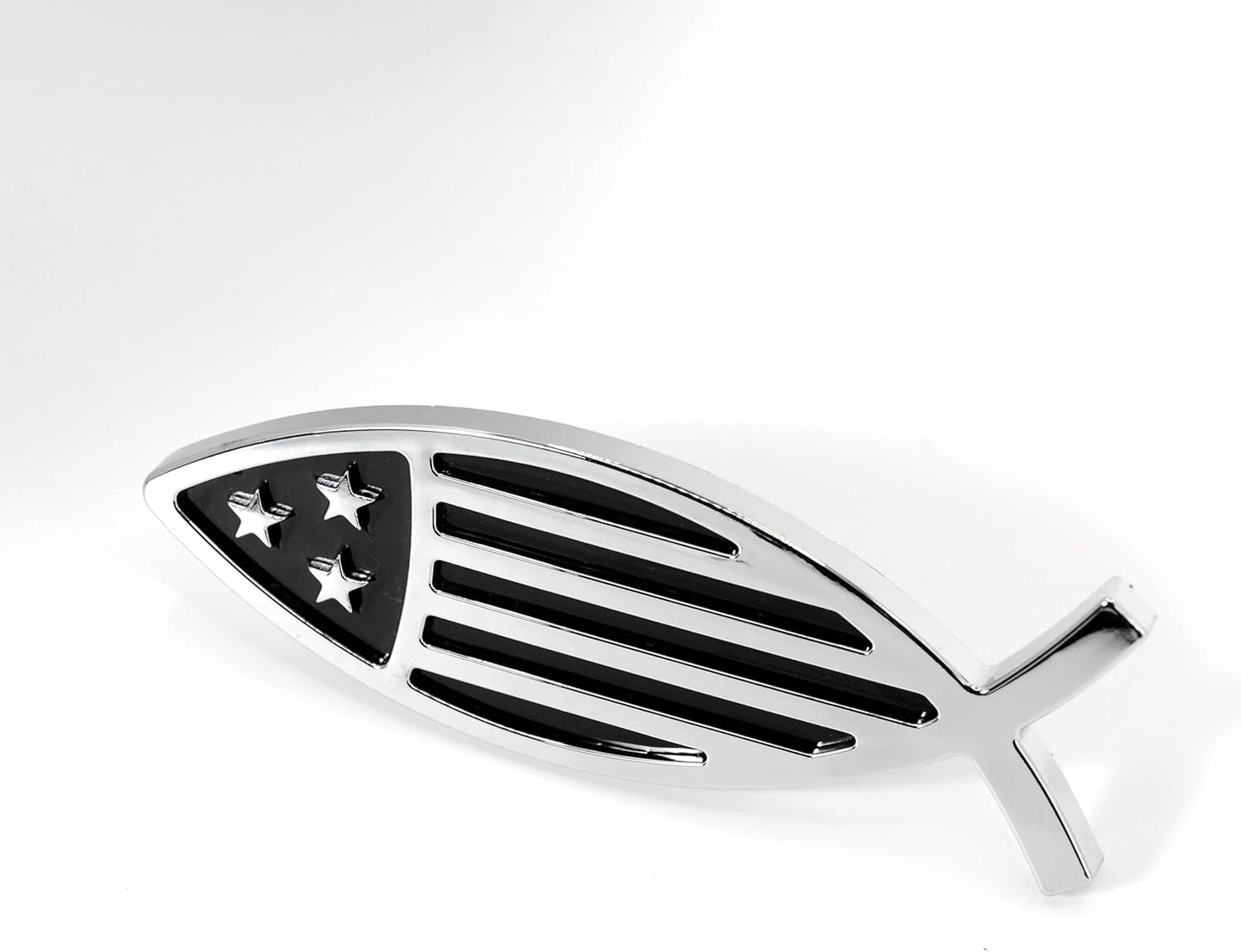 AUTOGEM Chrome Jesus Fish Emblem with USA Flag