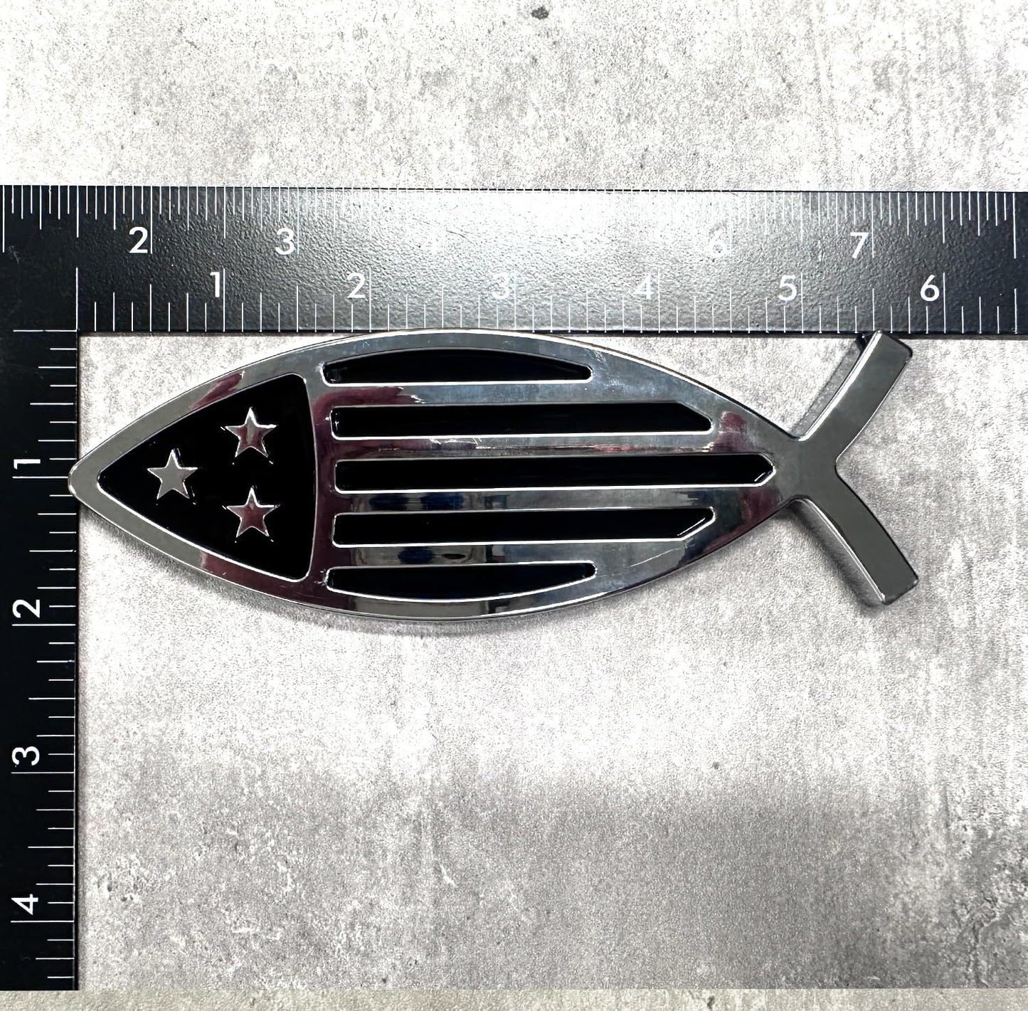 AUTOGEM Chrome Jesus Fish Emblem with USA Flag