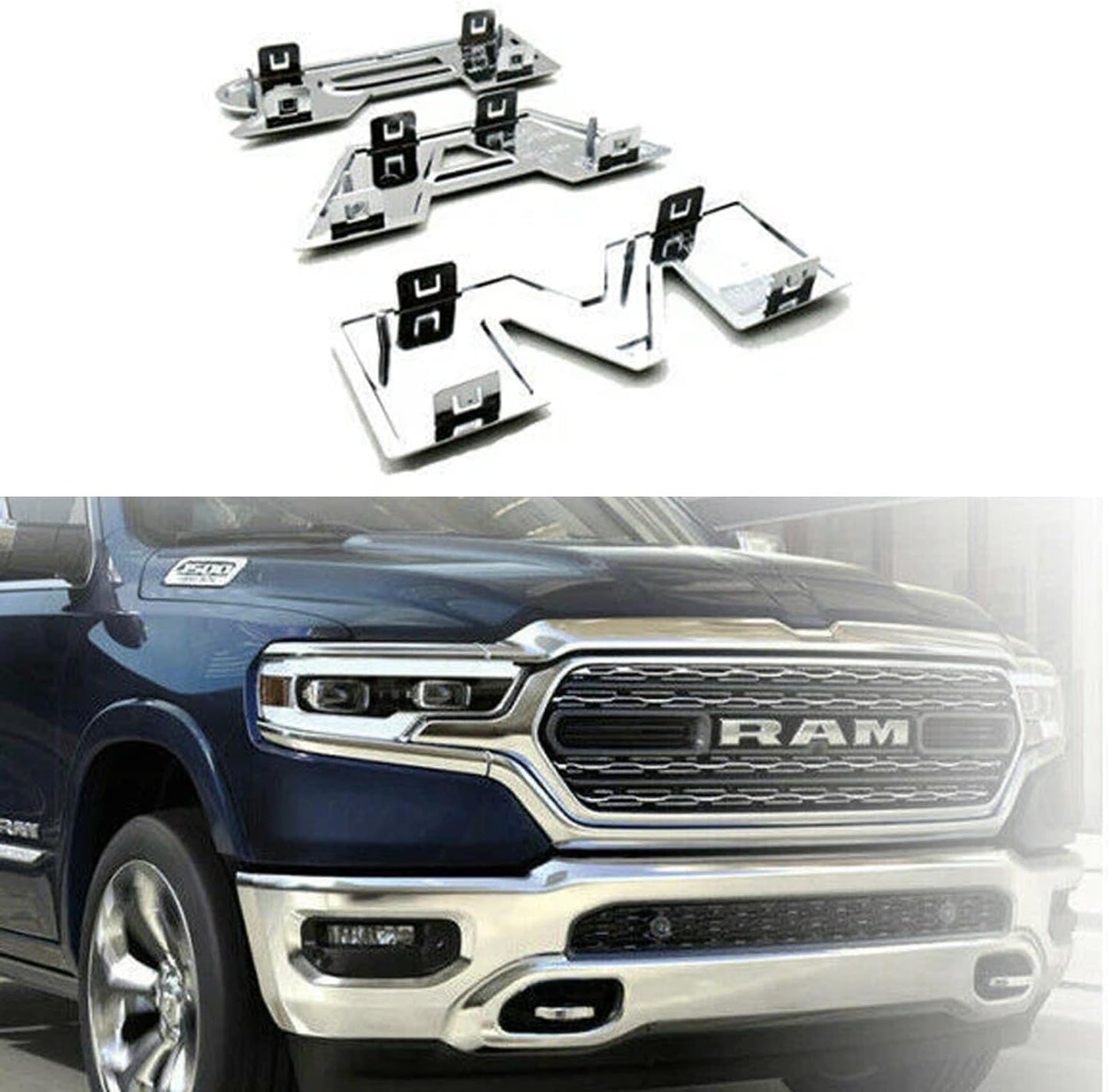 AUTOGEM 2019–2025 RAM 2500 3500 4500 Chrome Grille Emblem – Front Center Letter Badge Set